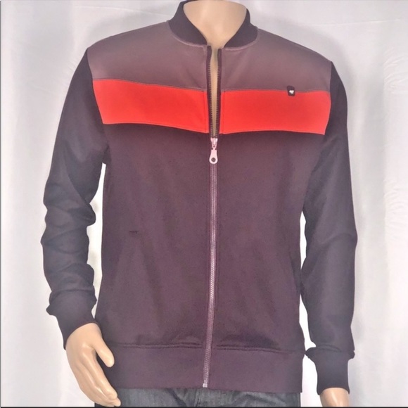 4 Funky Flavours Can’t Hold Back Taupe Purple & Orange Color Block Jacket SzL - Picture 2 of 16